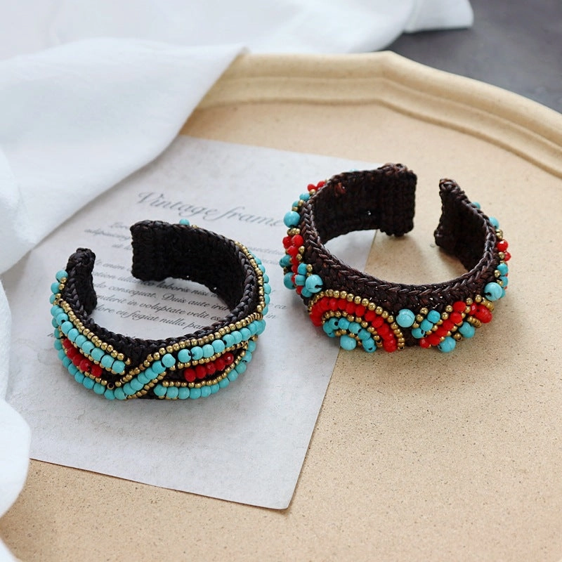 Wholesale handmade Bohemian ethnic woven natural stone bracelet