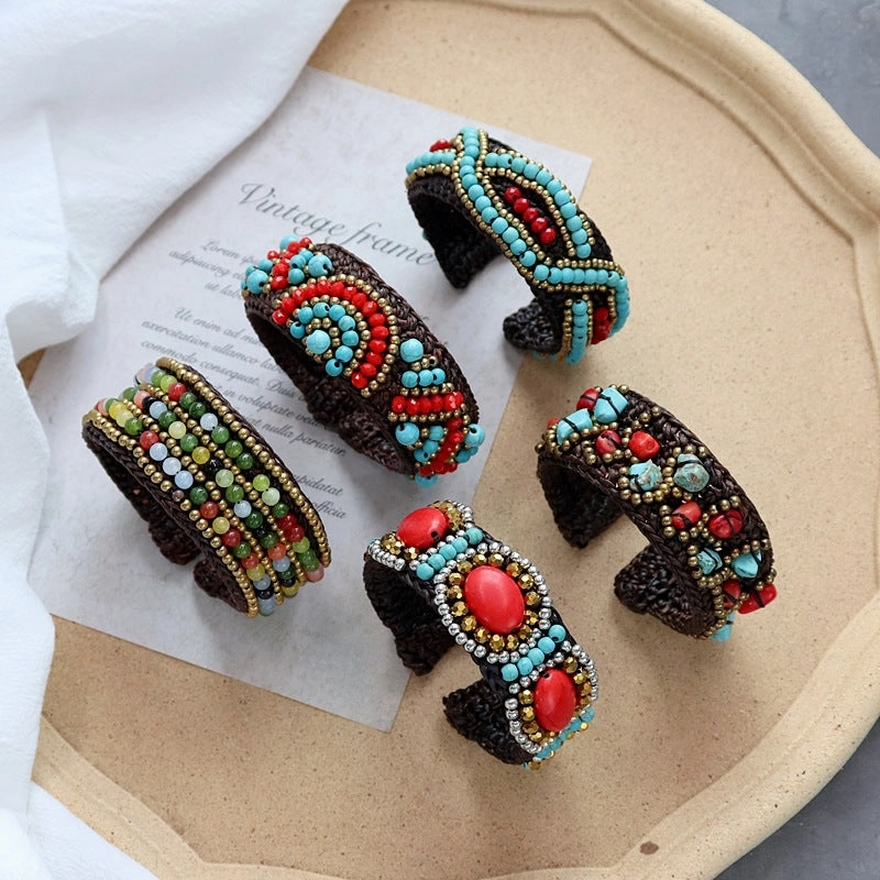 Wholesale handmade Bohemian ethnic woven natural stone bracelet