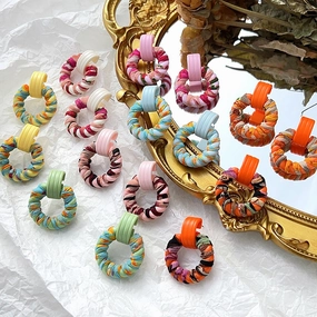 Wholesale Handmade Cloth Winding Round Earrings