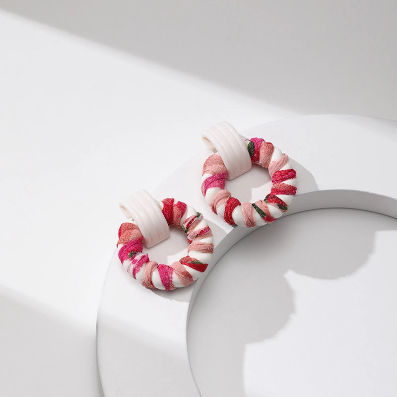 Wholesale Handmade Cloth Winding Round Earrings