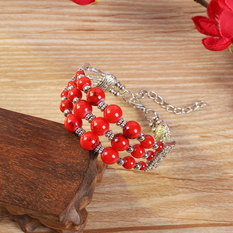 Wholesale handmade ethnic style colorful beads silver  bohemian bracelet