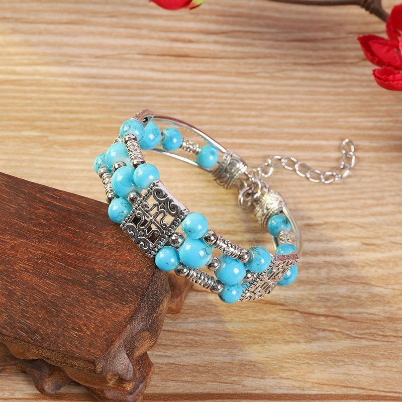 Wholesale handmade ethnic style colorful beads silver  bohemian bracelet