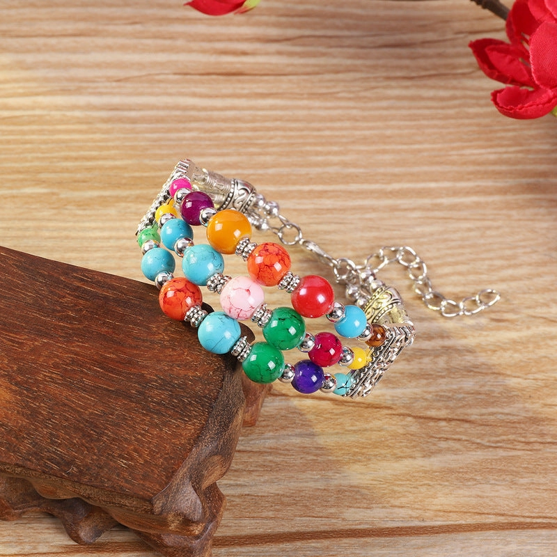 Wholesale handmade ethnic style colorful beads silver  bohemian bracelet