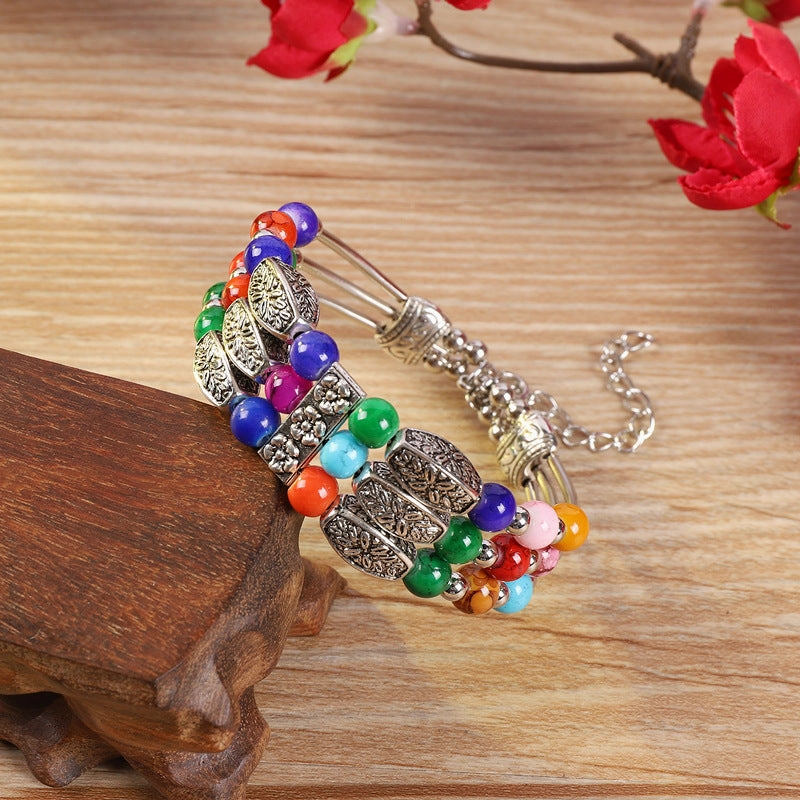 Wholesale handmade ethnic style colorful beads silver  bohemian bracelet