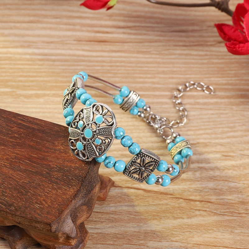 Wholesale handmade ethnic style colorful beads silver  bohemian bracelet
