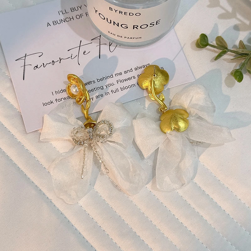 Wholesale Handmade Fabric Crystal Bow Earrings
