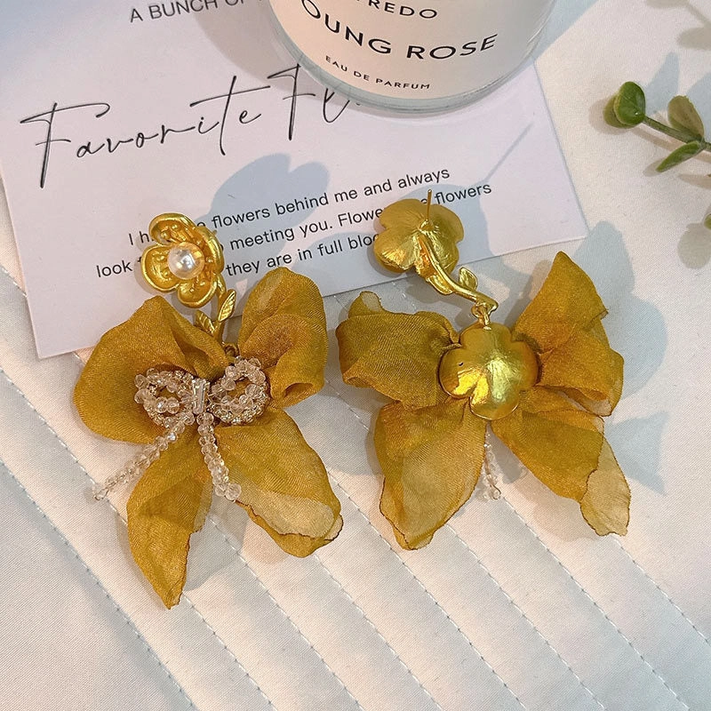 Wholesale Handmade Fabric Crystal Bow Earrings