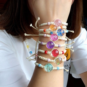 Wholesale Handmade Hemp Cotton Weaving Dried Flower Tree Of Life Color Elastic Bracelet