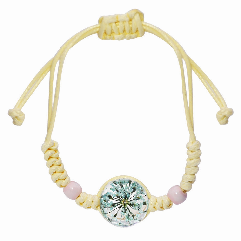 Wholesale Handmade Hemp Cotton Weaving Dried Flower Tree Of Life Color Elastic Bracelet