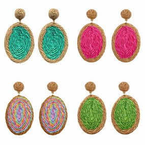Wholesale Handmade Rattan Dyed Oval Lafite grass Earrings