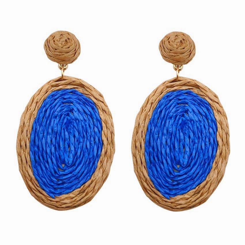 Wholesale Handmade Rattan Dyed Oval Lafite grass Earrings