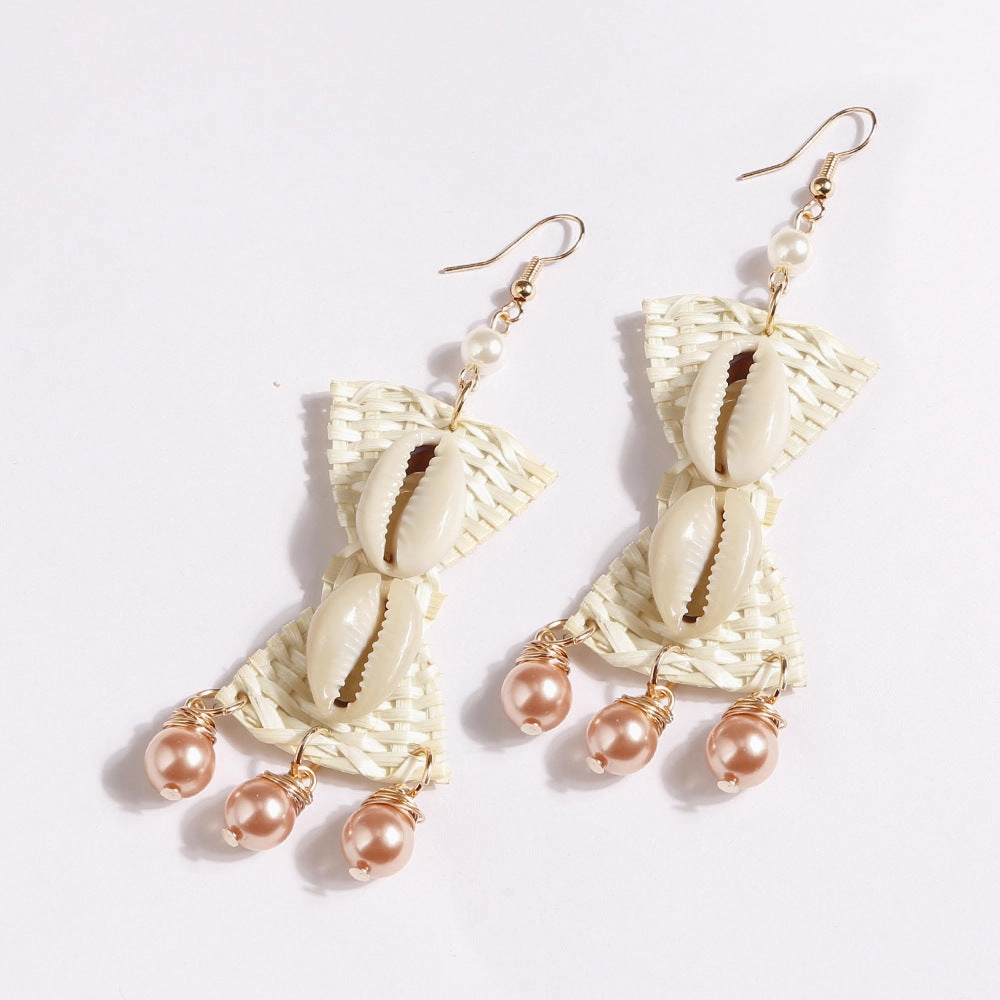 Wholesale Handmade Rattan Woven Shell Earrings