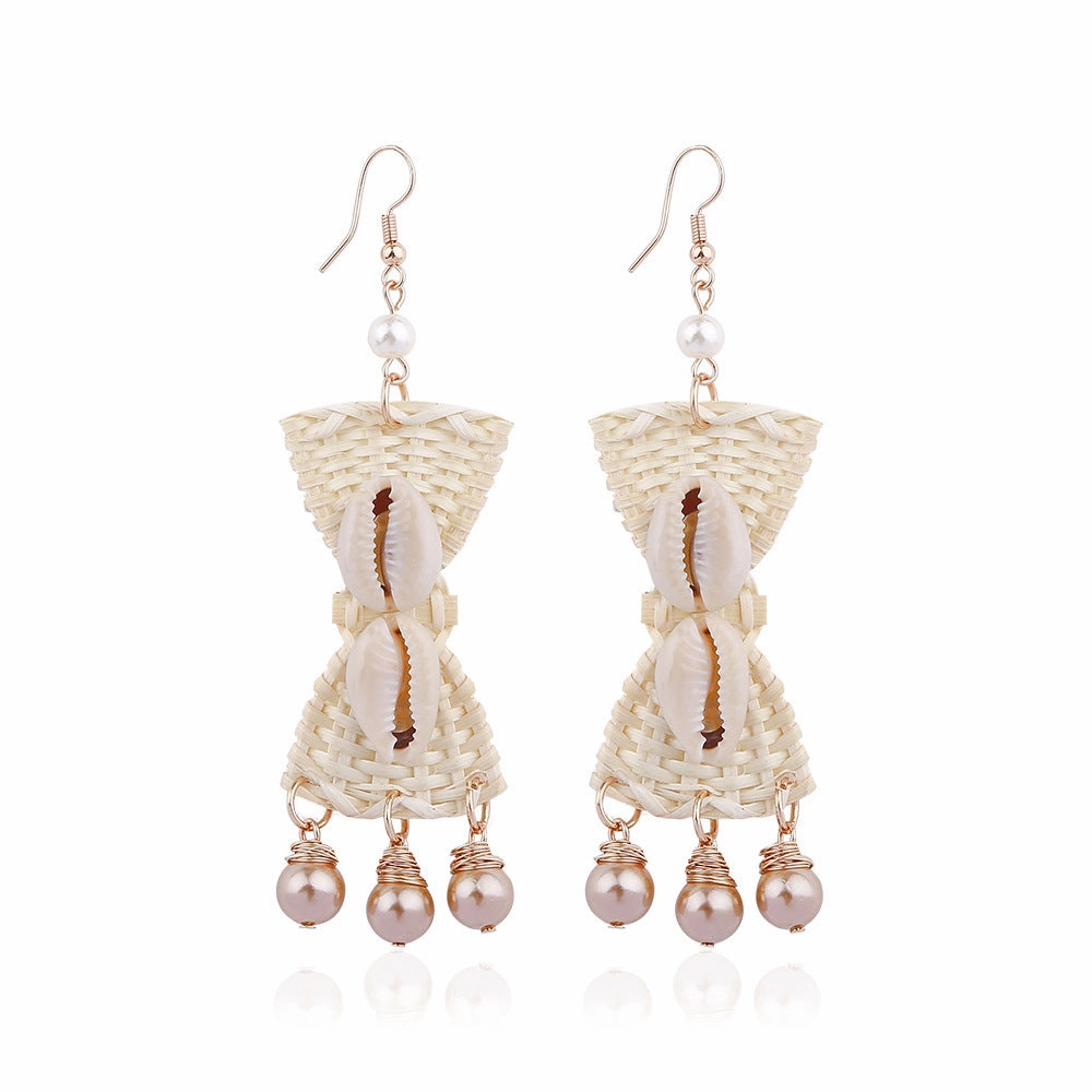 Wholesale Handmade Rattan Woven Shell Earrings