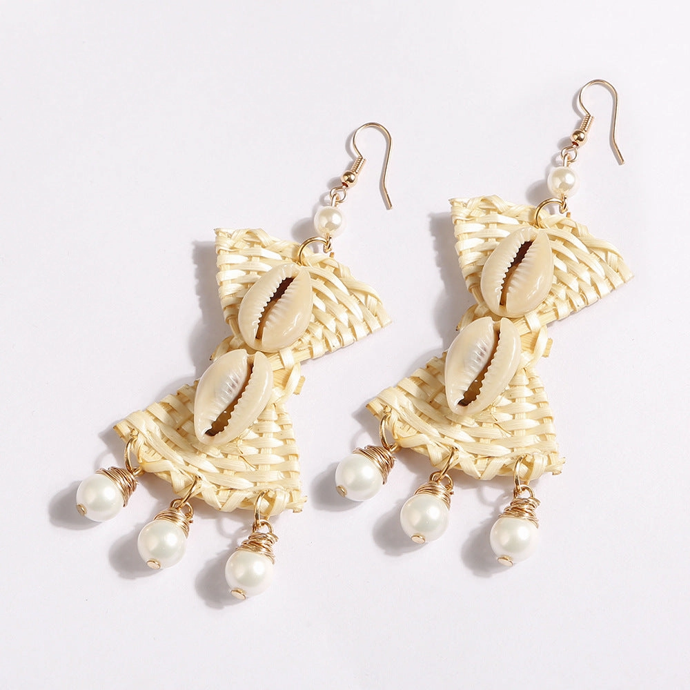 Wholesale Handmade Rattan Woven Shell Earrings