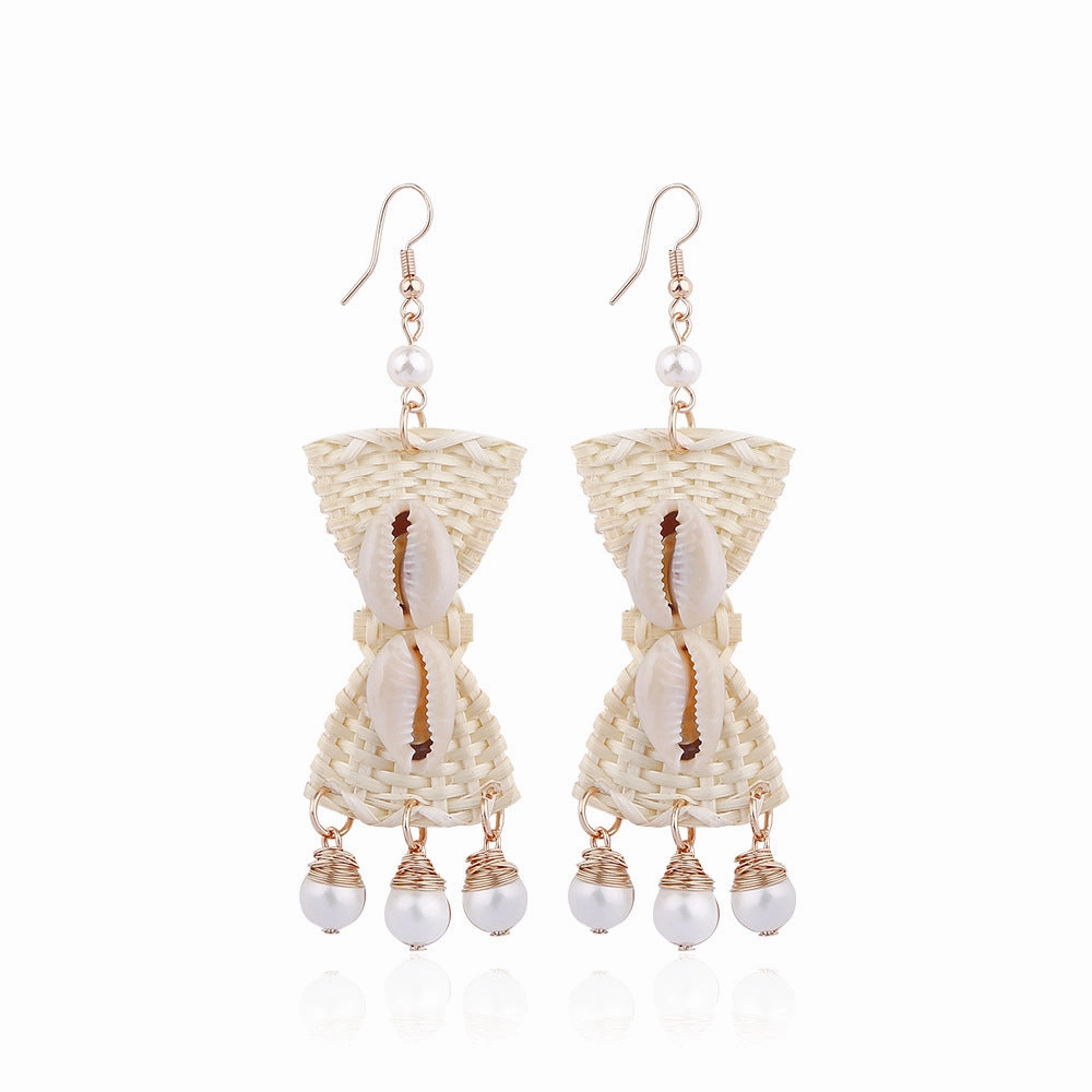Wholesale Handmade Rattan Woven Shell Earrings
