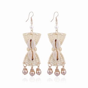 Wholesale Handmade Rattan Woven Shell Earrings