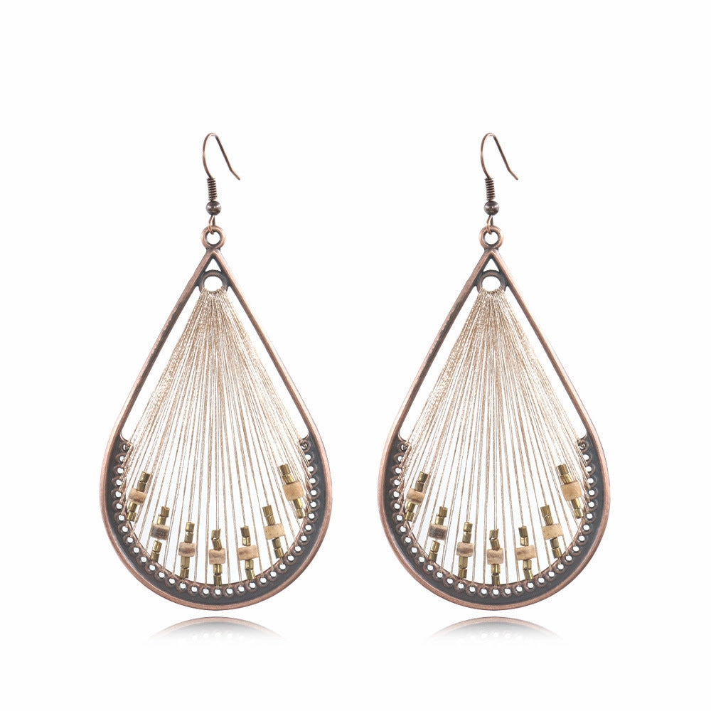 Wholesale Handwoven Colorful Gold Thread Alloy Earrings