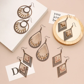 Wholesale Handwoven Colorful Gold Thread Alloy Earrings