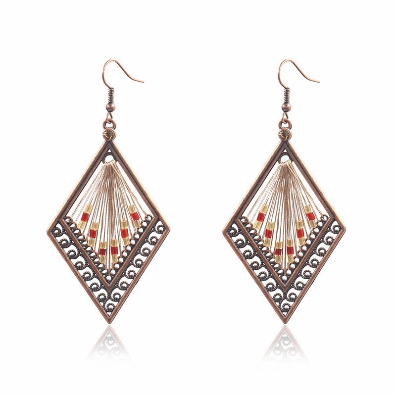 Wholesale Handwoven Colorful Gold Thread Alloy Earrings