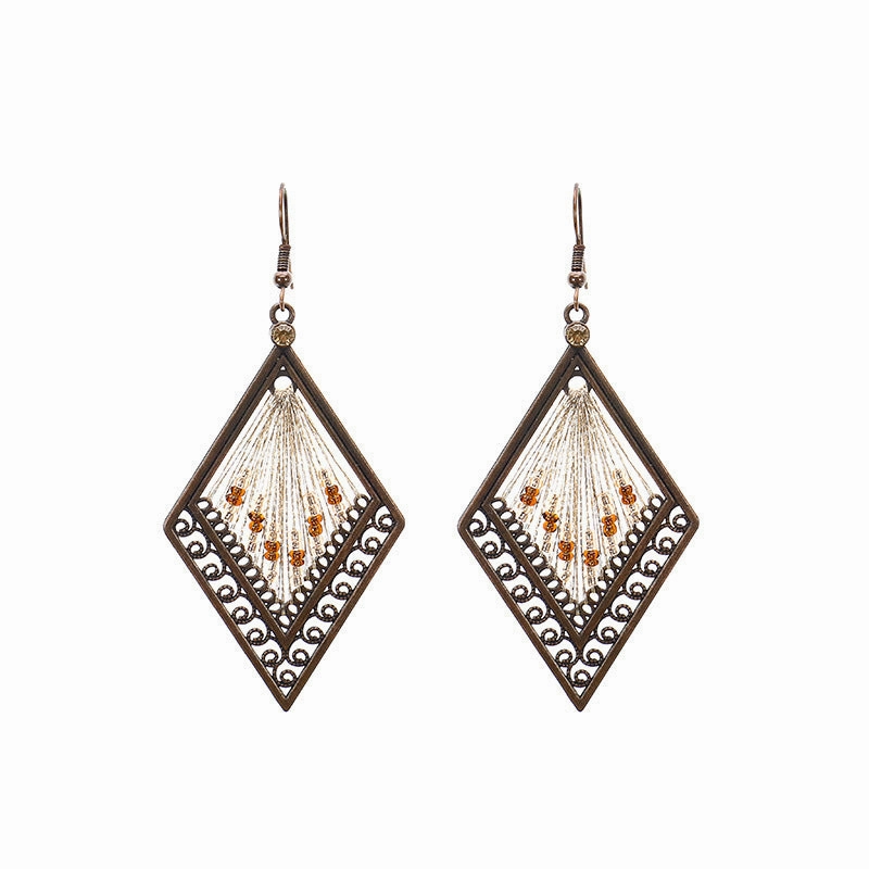 Wholesale Handwoven Colorful Gold Thread Alloy Earrings