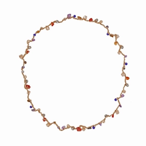 Wholesale Handwoven Colorful Gravel Glass Crystal Natural Stone Long Necklace