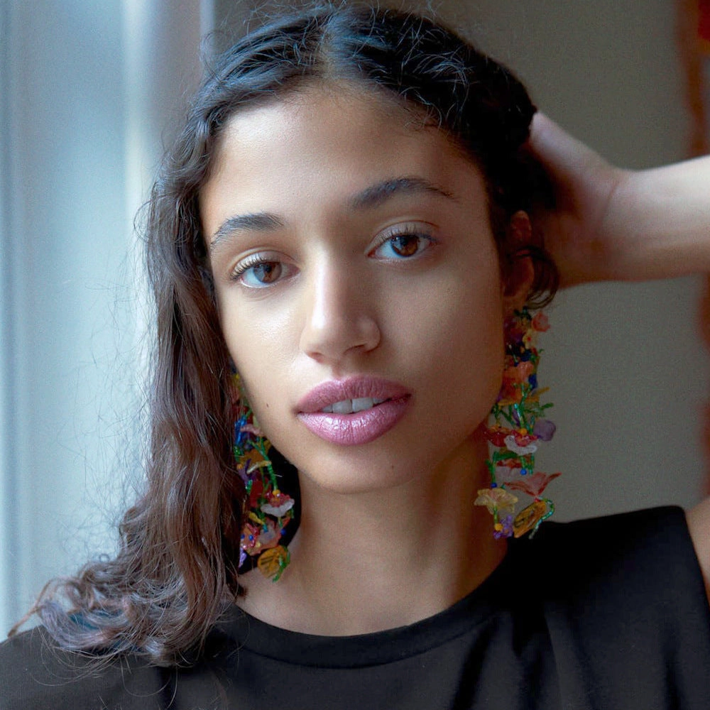 Wholesale Handwoven Long Floral Tassel Earrings