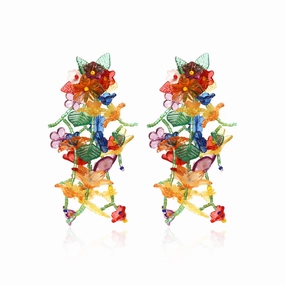 Wholesale Handwoven Long Floral Tassel Earrings
