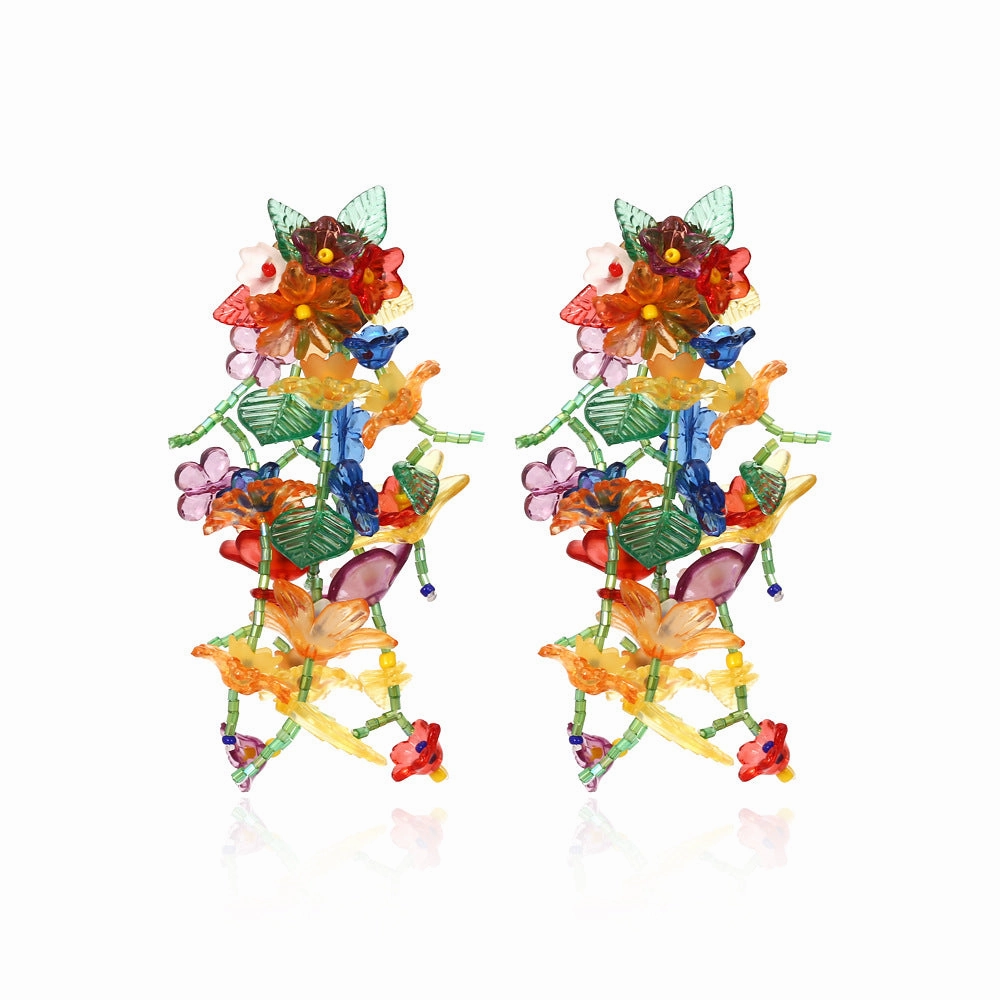 Wholesale Handwoven Long Floral Tassel Earrings