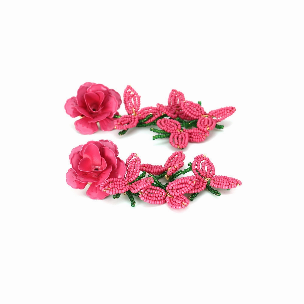 Wholesale Handwoven Rice Beads Flower Tassel Earrings
