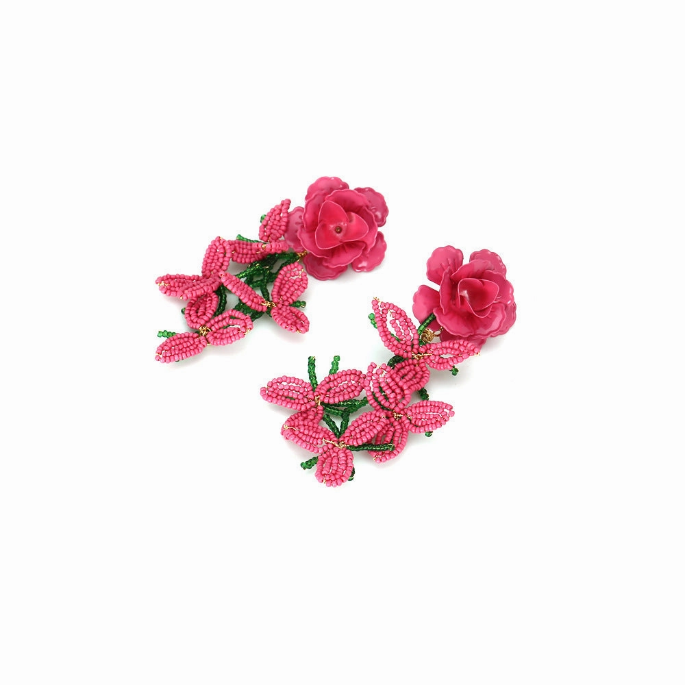 Wholesale Handwoven Rice Beads Flower Tassel Earrings