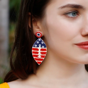 Wholesale Handwoven Rugby American Independence Day Rice Beads Earrings