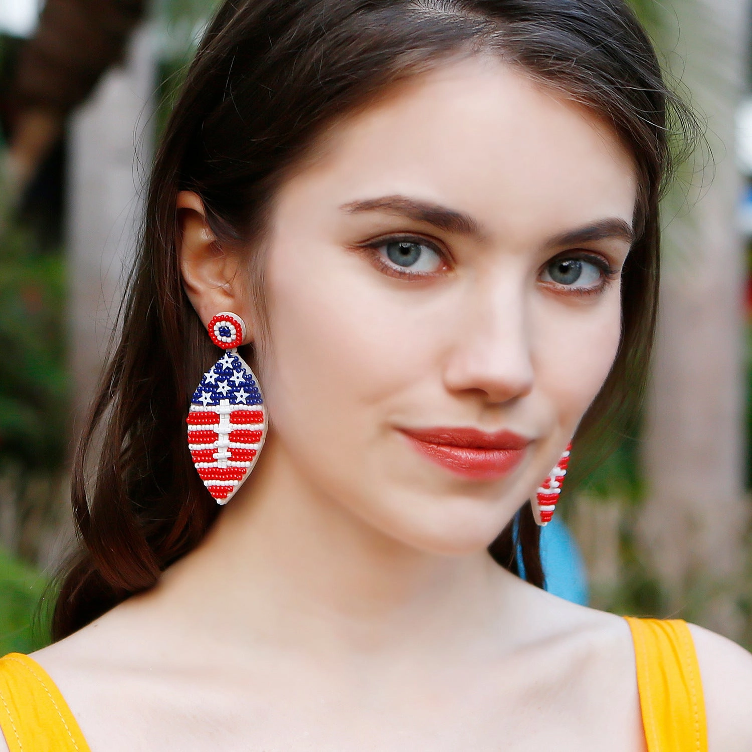 Wholesale Handwoven Rugby American Independence Day Rice Beads Earrings