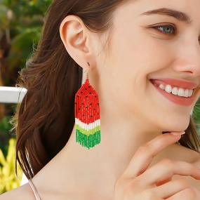Wholesale Handwoven Tassel Rice Beads Watermelon Fruit Earrings