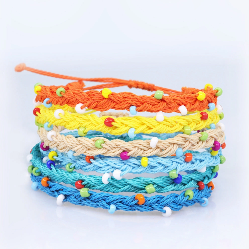 Wholesale Handwoven Waterproof Waxed Thread and Rice Beads Bracelet