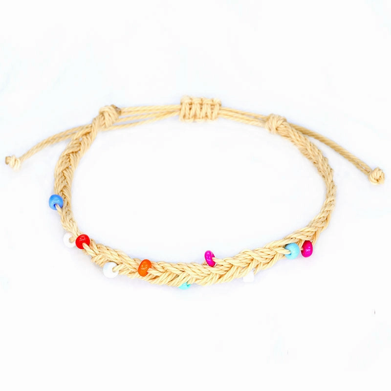 Wholesale Handwoven Waterproof Waxed Thread and Rice Beads Bracelet