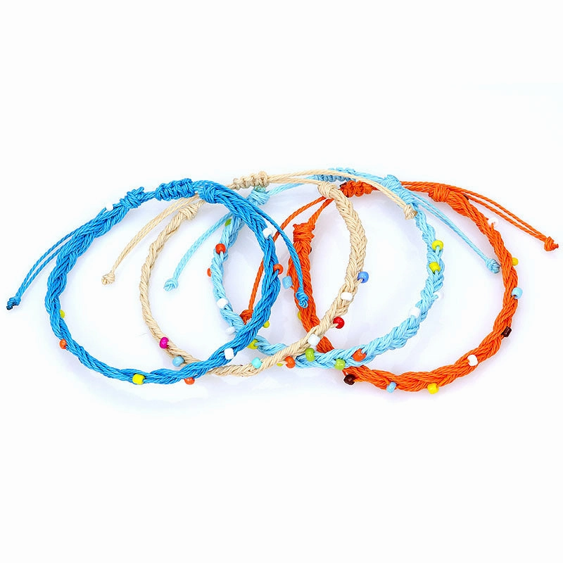 Wholesale Handwoven Waterproof Waxed Thread and Rice Beads Bracelet