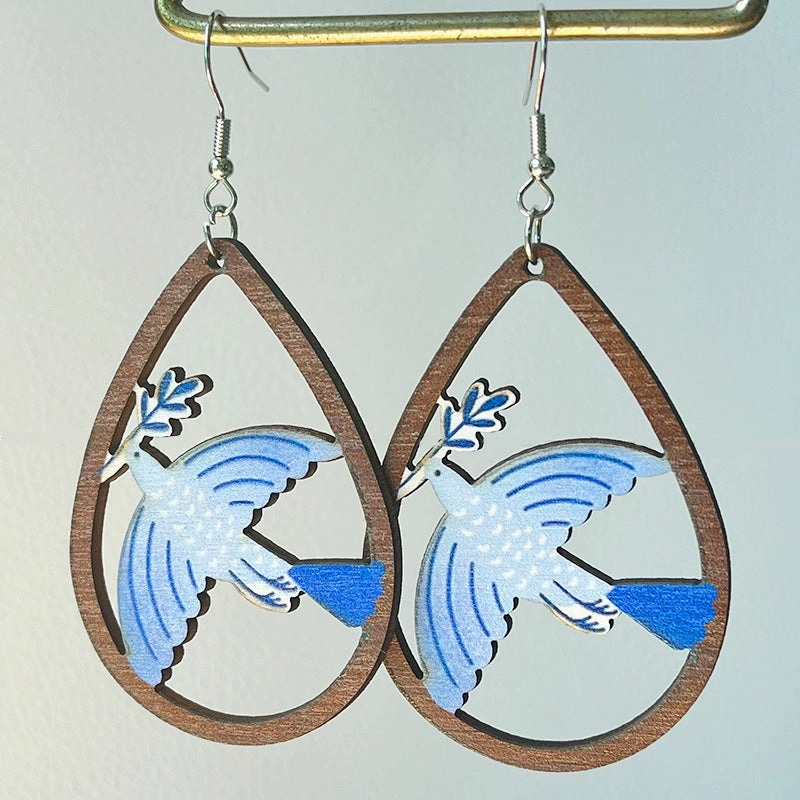 Wholesale Hanukkah Water Drop Hollow Wooden Candle Star Earrings 2 in A Pack
