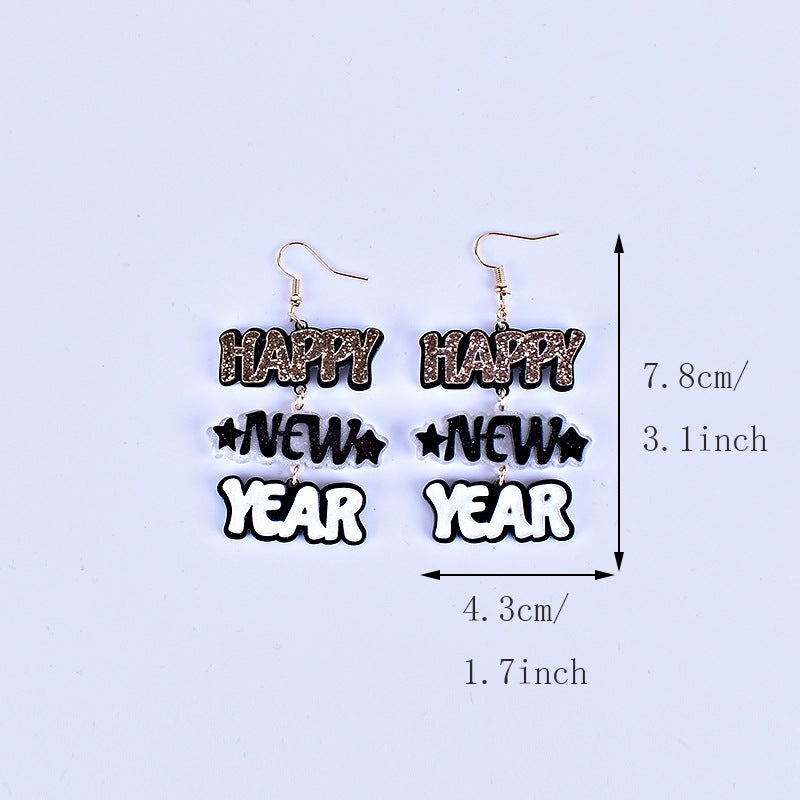 Wholesale HAPPY NEW YEAR Acrylic Earrings