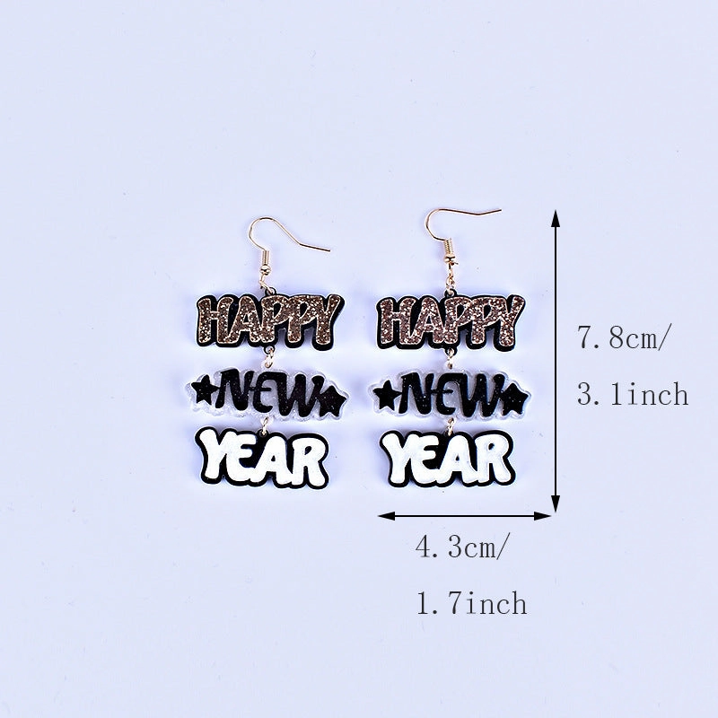 Wholesale HAPPY NEW YEAR Acrylic Earrings