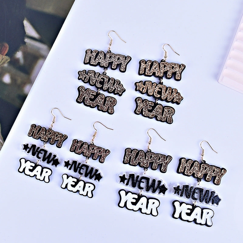 Wholesale HAPPY NEW YEAR Acrylic Earrings