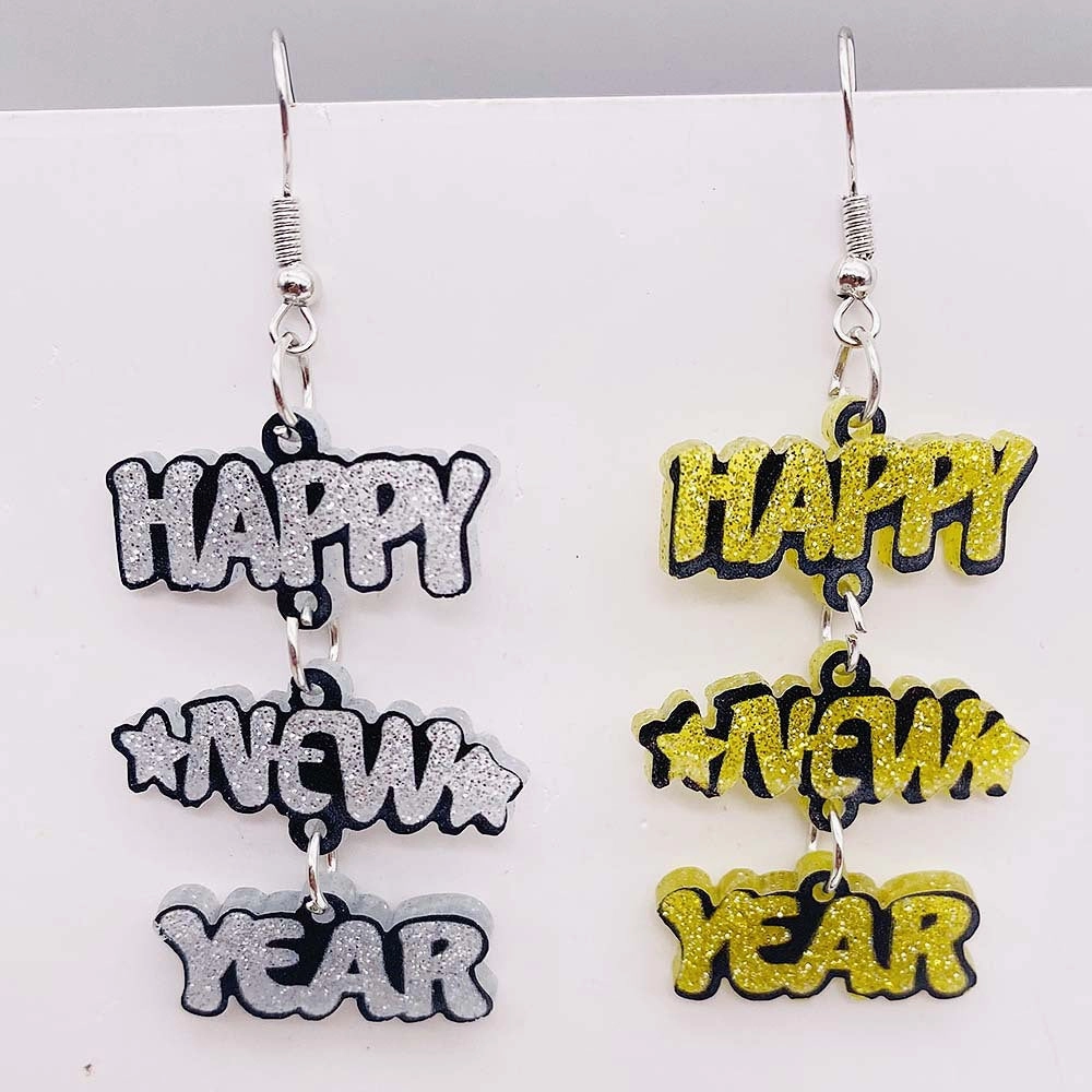 Wholesale Happy New Year Acrylic Earrings