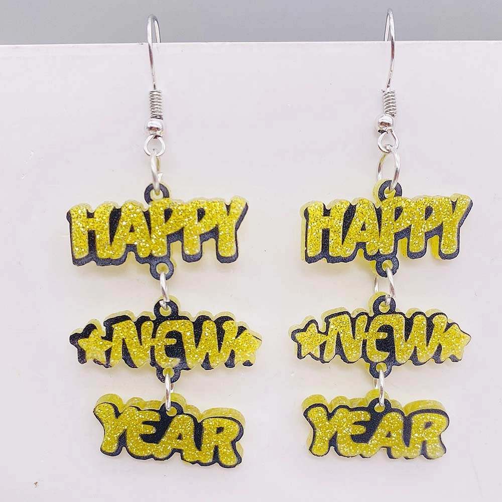 Wholesale Happy New Year Acrylic Earrings