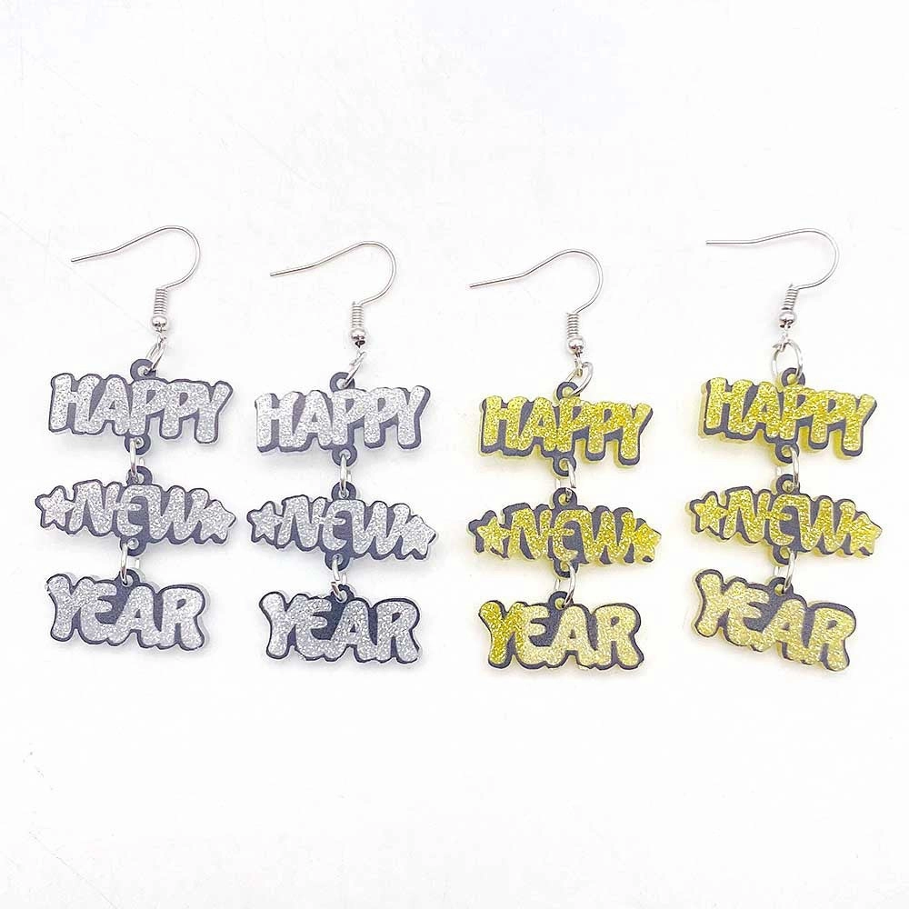 Wholesale Happy New Year English Letters Christmas Acrylic Earrings