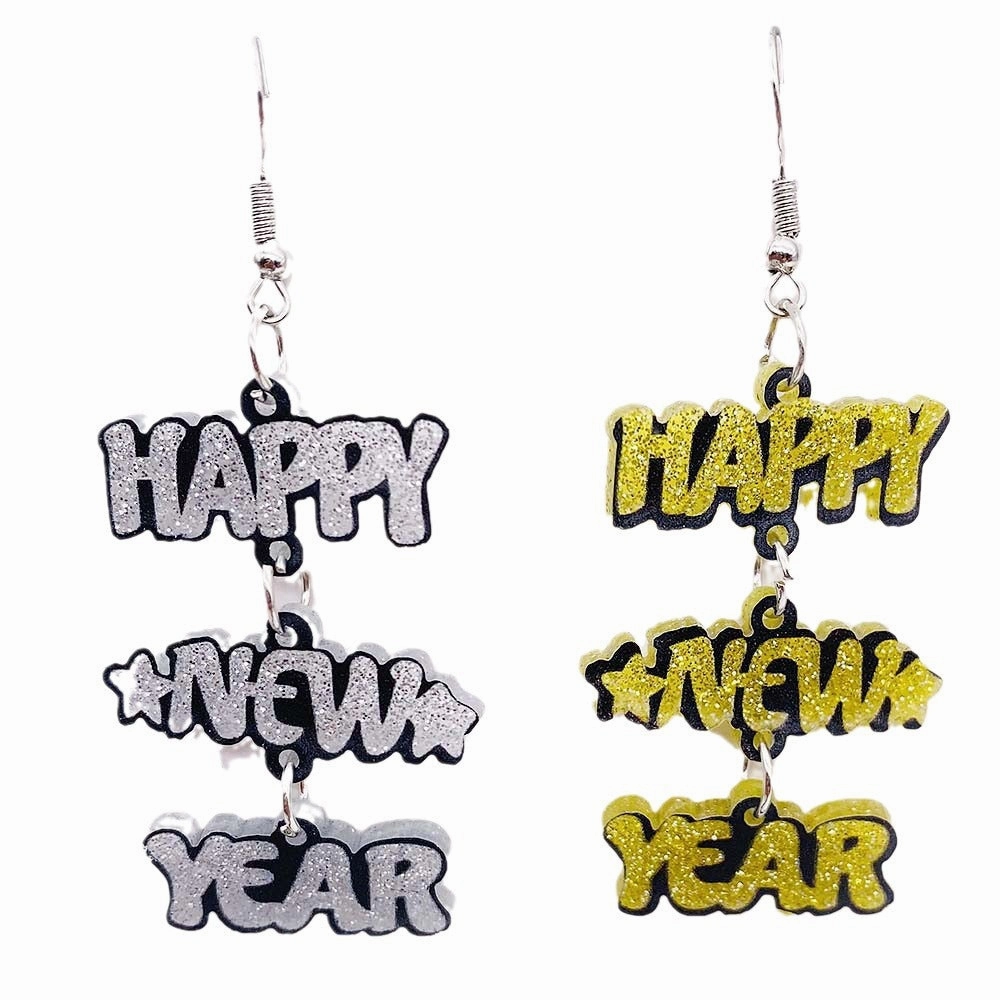 Wholesale Happy New Year English Letters Christmas Acrylic Earrings
