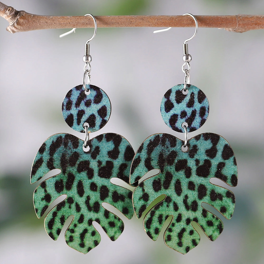 Wholesale Hawaiian Style Tropical Turtle Leaf Cactus Wooden Earrings