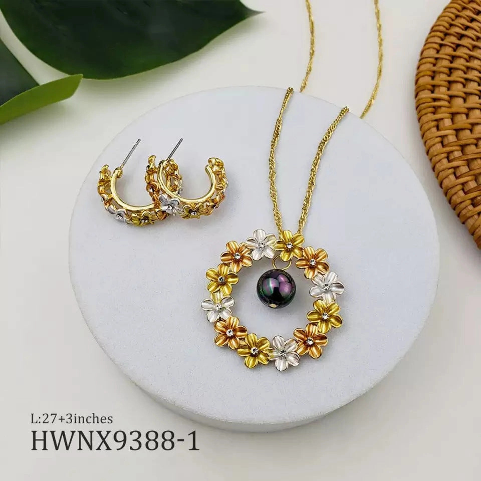 Wholesale Hawaiian Tricolor Wreath Pearl Copper Earrings Jewelry Set