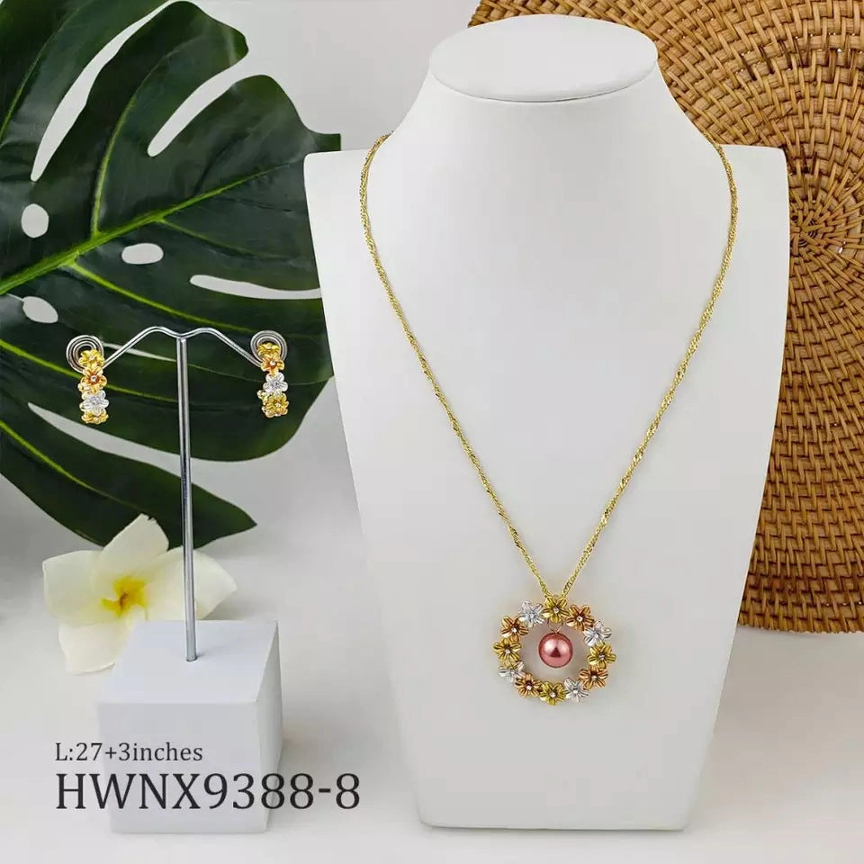 Wholesale Hawaiian Tricolor Wreath Pearl Copper Earrings Jewelry Set
