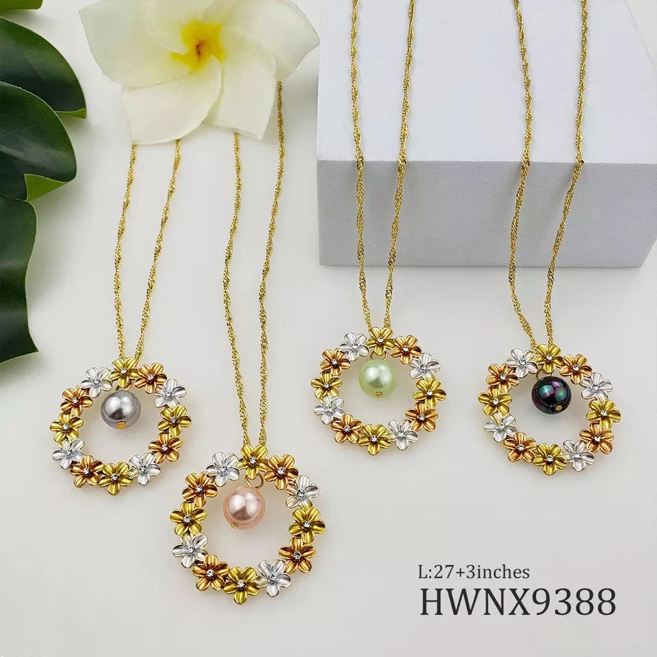 Wholesale Hawaiian Tricolor Wreath Pearl Copper Earrings Jewelry Set