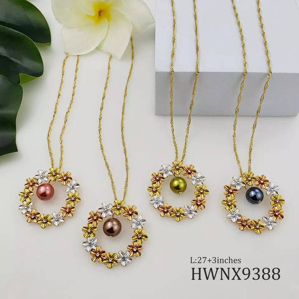 Wholesale Hawaiian Tricolor Wreath Pearl Copper Earrings Jewelry Set