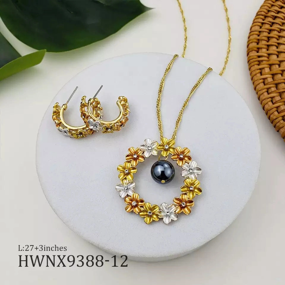 Wholesale Hawaiian Tricolor Wreath Pearl Copper Earrings Jewelry Set